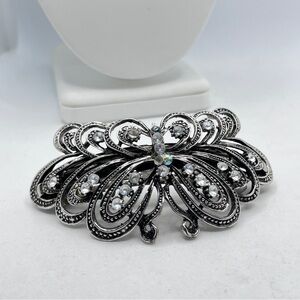 Silvertone AB Rhinestone Hair Barrette Missing One Stone